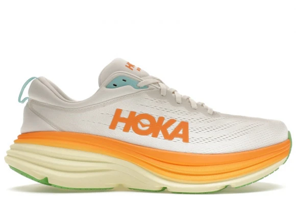 HOKA Men's Bondi 8 Running Shoes In Blanc De Blanc/Solar Flare 1 HOKA Men's Bondi 8 Running Shoes In Blanc De Blanc/Solar Flare